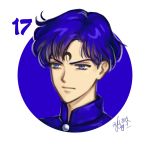  1boy 2019 bishoujo_senshi_sailor_moon blue_eyes blue_hair closed_mouth dated elena_ivlyushkina endymion facial_mark male_focus number portrait signature simple_background solo white_background 