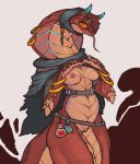  2020 absurd_res anthro areola belly belt big_butt blizzard_entertainment breasts butt cape clothing cobra curvy_figure female headgear hi_res hood horn humanoid_hands humanooid_hands long_tongue looking_at_viewer mostly_nude nipples non-mammal_breasts piercing potion pussy reccand reptile scale scalie sethrak simple_background snake snake_hood solo thick_thighs tongue tongue_out video_games warcraft wide_hips 