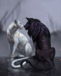  2020 black_body black_fur digital_media_(artwork) duo felid feral fur jademerien lion mammal pantherine paws sitting white_body white_fur 