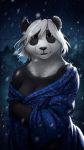  2019 anthro big_breasts black_body black_fur black_nose breasts cleavage clothed clothing digital_media_(artwork) female fur giant_panda hair looking_at_viewer mammal night robe smile snow tasanko tasteful ursid white_body white_fur white_hair winter 