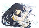  1girl black_hair blue_eyes breasts closed_mouth commentary_request gloves holding holding_weapon ikaruga_(senran_kagura) katana large_breasts long_hair necktie pantyhose senran_kagura solo sword very_long_hair weapon white_gloves yaegashi_nan 