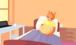  animated anthro bed bedding blanket clothing computer cup desk digital_media_(artwork) drawers egorrus37 furniture laptop male male_pregnancy mammal pillow pixel_(artwork) pregnant shirt sleeping solo topwear unknown_species window 
