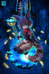  :3 ahoge anthro blue_eyes boots city clothing domestic_cat felid feline felis female fish footwear fur grey_body grey_fur hair hi_res kemono lyc magic mammal marine navel scepter short_hair sleeveless solo water 