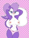  areola blue_eyes bow breasts clothed clothing female fifi_la_fume fur hair hands_behind_head hi_res looking_at_viewer mammal mephitid nipples panties pink_nose ponytail purple_body purple_fur purple_hair skeleito skunk solo tiny_toon_adventures topless underwear warner_brothers white_body white_fur wide_hips 
