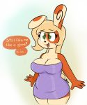  2018 anthro anthrofied breasts cleavage clothed clothing dialogue digital_media_(artwork) female glimglam hair mammal nintendo open_mouth pok&eacute;mon pok&eacute;mon_(species) pok&eacute;morph ring simple_background slightly_chubby smile solo speech_bubble spinda spiral_eyes standing text video_games wide_hips 