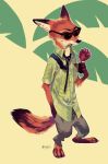  anthro barefoot bottomwear canid canine clothed clothing dipstick_ears disney eyewear food fox fully_clothed fur hand_in_pocket holding_food holding_object inner_ear_fluff mammal multicolored_ears necktie nick_wilde orange_body orange_fur pants pawpsicle pockets popsicle red_fox shirt simple_background solo standing sunglasses tan_body tan_fur topwear tuft yasiplay zootopia 