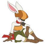  1:1 boots bottomwear clothed clothing dragon_ball female footwear fully_clothed fur gloves handwear hat headgear headwear lagomorph leporid looking_at_viewer mammal midriff one_eye_obstructed pink_nose rabbit red_eyes scarf shorts skeleito sorrel_(dragon_ball) white_body white_fur 