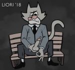  anthro balls bench clothed clothing domestic_cat erection felid feline felis footwear hi_res humanoid_penis legwear male mammal necktie penis redo_(artist) shoes sitting socks solo split_the_room suit the_jackbox_party_pack tongue tongue_out 