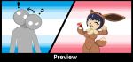  anon black_hair breasts brown_eyes clothed clothing comic duo eevee female hair human lil_scooter56 mammal navel nintendo nipples not_furry pok&eacute;mon pok&eacute;mon_(species) pok&eacute;mon_trainer suit video_games 