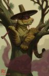  absurd_res clothing felid hat headgear headwear hi_res izzy mammal pantherine pipe smoke tiger tree 