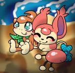  band beach_cave blue_eyes bow cat_loaf chimchar couple_(disambiguation) domestic_cat duo felid feline felis female haplorhine happy hi_res laying_on_stomach male mammal monkey nintendo pok&eacute;mon pok&eacute;mon_(species) pok&eacute;mon_mystery_dungeon primate sand sitting skitty smile sparklepuppoki stripes teammates video_games water 