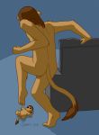  2010 anthro balls brown_body brown_fur brown_hair butt felid fur furniture graphite_(artist) graphite_(graphite) hair lion male mammal nude pantherine rear_view sofa solo 