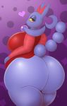  anthro big_breasts big_butt blush breasts butt clothing digital_media_(artwork) fangs female flare_(purplebird) gliscor hi_res huge_butt looking_at_viewer looking_back nintendo pandashorts pok&eacute;mon pok&eacute;mon_(species) simple_background smile solo thick_thighs video_games wide_hips yellow_eyes 