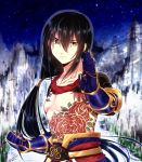  1boy black_hair fate/grand_order fate_(series) fighting_stance gauntlets hair_between_eyes long_hair male_focus monyoe ponytail shirtless solo tattoo yan_qing_(fate/grand_order) yellow_eyes 