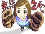  1girl blush boruto:_naruto_next_generations brown_hair gloves hair_ornament hairclip highres kimurayou103 naruto naruto_(series) onikuma_enko sandals solo teeth white_background 