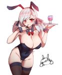  1girl absurdres animal_ears bangs bare_shoulders blush breasts bunny_ears bunny_girl bunnysuit cleavage collarbone commentary_request eyebrows_visible_through_hair girls_frontline hair_ribbon highres kkumdol large_breasts long_hair looking_at_viewer red_eyes ribbon silver_hair smile solo spas-12_(girls_frontline) twintails wrist_cuffs 