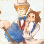  1:1 2013 anthro baron_humbert_von_gikkingen brown_hair clothing domestic_cat dress duo felid feline felis female ghibli hair hat headgear headwear holding_character low_res machiko male mammal open_mouth the_cat_returns top_hat whiskers yoshioka_haru 