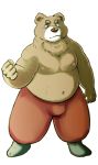  2012 anthro arufina_w belly bottomwear brown_body brown_fur bulge clothing fur humanoid_hands male mammal moobs navel nipples overweight overweight_male pants simple_background solo ursid white_background 
