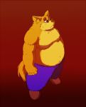  2012 anthro arufina_w belly bottomwear canid canine clothing humanoid_hands male mammal moobs overweight overweight_male pants red_background simple_background solo 