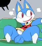  2020 animal_crossing anthro balls blush bottomless clothed clothing digital_media_(artwork) domestic_cat felid feline felis foreskin fur genitals humanoid_penis male mammal nintendo open_mouth penis rover_(animal_crossing) sitting solo squishy_(artist) uncut video_games 