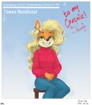  absurd_res accessory activision blonde_hair bottomwear braces clothing crash_bandicoot_(series) green_eyes hair hair_accessory hairclip hi_res jeans long_hair messy_hair pants photo piercing ricksteubens sitting sweater tawna_bandicoot teenager topwear video_games writing_(disambiguation) young 