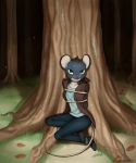  bdsm bite biting_lip bondage bound clothed clothing female forest hi_res looking_at_viewer lori_meyers mammal mofo_yaya mouse murid murine night_in_the_woods rodent rope solo tree video_games 