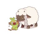  black_eyes closed_eyes creature crying eating gen_8_pokemon grookey horns monkey no_humans pokemon pokemon_(creature) sheep simple_background ssalbulre tears white_background wooloo 