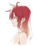  1girl ahoge alternate_hairstyle anco8pizz bangs collarbone commentary cropped_shoulders expressionless from_side highres kasane_teto medium_hair nude parted_lips profile red_eyes red_hair simple_background solo utau white_background 