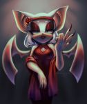  2018 alternate_costume anthro bat_wings breasts chiropteran cleavage cleavage_cutout clothed clothing colored_nails costume dress eyelashes eyeshadow female fur green_eyes headgear headwear hi_res lipstick long_nails makeup mammal membrane_(anatomy) membranous_wings nails portrait red_clothing red_dress red_eyeshadow rouge_the_bat solo sonic_the_hedgehog_(series) spacecolonie white_body white_fur wings 