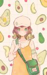  1girl avocado bag bangs brown_hair egg green_bag green_eyes green_hair hat long_sleeves medium_hair multicolored_hair original ryokuno_green shoulder_bag solo sunny_side_up_egg upper_body 