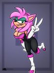  alhedgehog alternate_costume amy_rose anthro big_breasts bite biting_lip breasts cleavage clothed clothing clothing_swap eulipotyphlan female footwear gloves grey_background handwear hedgehog high_heeled_boots high_heels looking_at_viewer mammal one_eye_closed peace_sign_(disambiguation) shoes simple_background solo sonic_the_hedgehog_(series) wink 