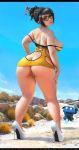  aleska black_hair breasts breasts_outside brown_eyes collaboration hair_bun large_breasts lm_(legoman) mei_(overwatch) no_panties overwatch pussy source_request thick_thighs thighs 