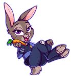  2019 alpha_channel anthro buckteeth carrot_pen clothed clothing disney fully_clothed fur grey_body grey_fur holding_object judy_hopps lagomorph leporid looking_at_viewer mammal open_mouth open_smile police_uniform purple_eyes rabbit simple_background smile solo teeth thesoleil toeless_legwear transparent_background uniform zootopia 