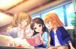  3girls idolmaster idolmaster_cinderella_girls indoors multiple_girls satou_shin sitting tachibana_arisu window 