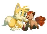  ambiguous_gender anthro black_nose blue_eyes bluekomadori canid canine clothing crossover duo eyes_closed feral footwear fox fur gloves handwear hi_res male mammal miles_prower nintendo open_mouth open_smile pok&eacute;mon pok&eacute;mon_(species) simple_background sitting smile sonic_the_hedgehog_(series) video_games vulpix 
