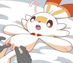  ? bed big_ears crepix disembodied_hand duo female feral furniture genitals humanoid_hands lagomorph lying mammal nintendo open_mouth pok&eacute;mon pok&eacute;mon_(species) pussy scorbunny semi-anthro solo_focus spread_pussy spreading teeth video_games 