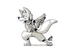  2016 anthro bettykwong canid canine clothing fox fox_mccloud gun jacket male mammal nintendo ranged_weapon signature simple_background solo star_fox topwear video_games weapon 
