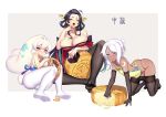  anthropomorphism ass breasts chinese_clothes cleavage elbow_gloves food gloves luode_huayuan original pantyhose white_hair 