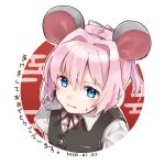  1girl 2020 animal_ears blue_eyes dated fake_animal_ears hair_between_eyes kantai_collection mouse_ears pink_hair ponytail shiranui_(kantai_collection) short_hair solo u_yuz_xx 