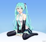  1girl absurdres boots glasses green_eyes green_hair hamano_(hamafino) hatsune_miku highres thigh_boots thighhighs twintails vocaloid 