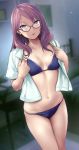  artist_revision bra breast_hold cleavage megane open_shirt pantsu solo07450075 the_idolm@ster the_idolm@ster_cinderella_girls undressing yagami_makino 