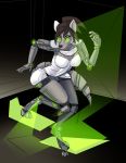  2014 3_toes 5_fingers android brown_hair canid canine dancing elie_the_digital_vixen female fingers fox glowing glowing_eyes green_eyes hair machine mammal metallic_body ripperelite rismic robot solo toes 