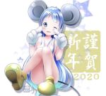  1girl 2020 animal_ears blue_eyes blue_hair blush breasts gradient_hair kantai_collection long_hair looking_at_viewer mouse_ears mouse_tail multicolored_hair nude one_eye_closed open_mouth samidare_(kantai_collection) sitting small_breasts smile solo star starry_background tail very_long_hair yamaneko_suzume 