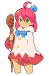  1girl ahoge blush_stickers closed_mouth final_fantasy final_fantasy_fables green_eyes holding holding_staff long_sleeves looking_at_viewer metata red_hair shirma short_hair simple_background sleeves_past_fingers sleeves_past_wrists smile solo staff standing white_background white_mage 
