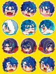  blue_hair character_sheet chibi cu_chulainn_(fate)_(all) cu_chulainn_(fate/grand_order) cu_chulainn_(fate/prototype) cu_chulainn_alter_(fate/grand_order) drooling expression_chart expressions fang fate/grand_order fate/prototype fate_(series) fur_collar grin happy hood hood_up lancer multiple_persona ponytail red_eyes saliva sleeping smile tatsuta_age 
