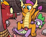  2019 5:4 animal_genitalia anthro blue_eyes blush cub dragon duo erection female friendship_is_magic genitals male male/female my_little_pony penile penis pokefound scalie sex smolder_(mlp) spike_(mlp) wings young 