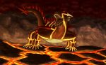  2020 all_fours cythot_(character) detailed_background digital_media_(artwork) dragon feral hi_res lava male mountain open_mouth outside t-ace_juice 