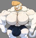  abs anthro beard big_bulge body_hair bulge chest_hair clothed clothing facial_hair feline huge_muscles huge_pecs male mammal muscular muscular_male mustache nipples siriusdog smile solo tight_clothing tongue tongue_out topless 