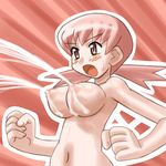  akane_(pokemon) artist_request blush breast_gun breasts copo_deluxe gym_leader lactation milk nintendo nipple nipples pink_eyes pink_hair pokemon sweatdrop whitney 