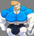  abs anthro beard big_bulge body_hair bulge chest_hair clothing facial_hair feline huge_muscles huge_pecs male mammal muscular muscular_male mustache nipples siriusdog smile solo tight_clothing tongue tongue_out 